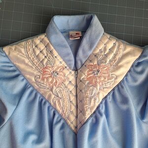 Granada Light Blue and Cream Quilted Robe Vintage Grandmacore Made In The USA